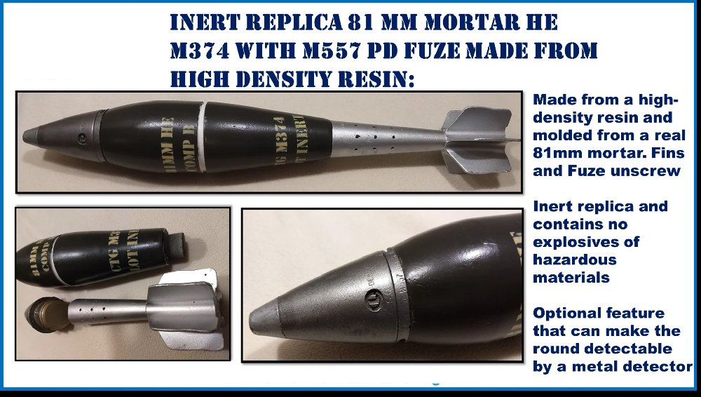 Inert Replica 81mm Mortar HE M374 with M557 fuse